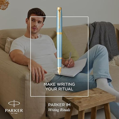PARKER IM Writing Rituals Fountain Pen, Turquoise Green Finish with Gradient, Gold Trims, Fine Nib, Blue Ink, Gift Box