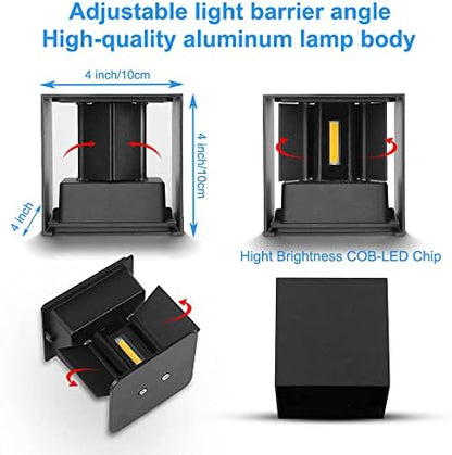 CANMEIJIA Outdoor Wall Lights 12W, Waterproof IP65 LED Outside Wall Lights Adjustable Beam Aluminum Black Indoor Wall Lamp 3000K Warm White for Garden Bathroom Bedroom Living Room Kitchen (4 Pack)