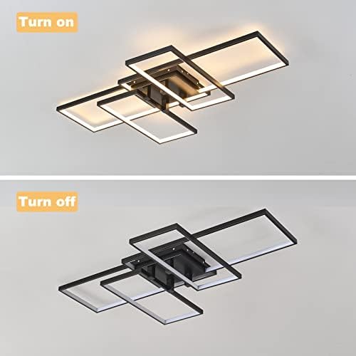 Becailyer LED Flush Mount Ceiling Lights with Remote, Black 4 Square Acrylic Modern Ceiling Lamp for Bedroom, Kitchen, Living Room, Study - Dimmable 3000-6000K