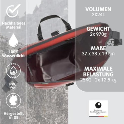 VAUDE Aqua Back Rear Pannier Bike Bag - Set of 2 - PVC Tarpaulin Bike Panniers - Waterproof Pannier Bags with a 48 Litre Total Storage Volume