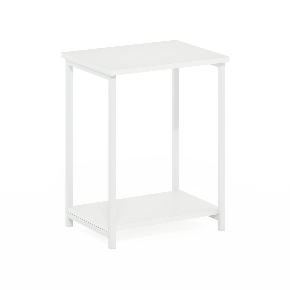 Furinno SIMPLISTIC Side Table, 2-Tier Metal Frame End Table with Open Shelf, Night Stand, Bedside Table, for Living Room, Bedroom, White