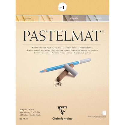 Clairefontaine - Ref 96018C - Pastelmat Pastel Card Pad No.1 (12 Sheets) - 360gsm Card - 30 x 40cm - Assorted Colours - Specially Formulated For Use With Pastels