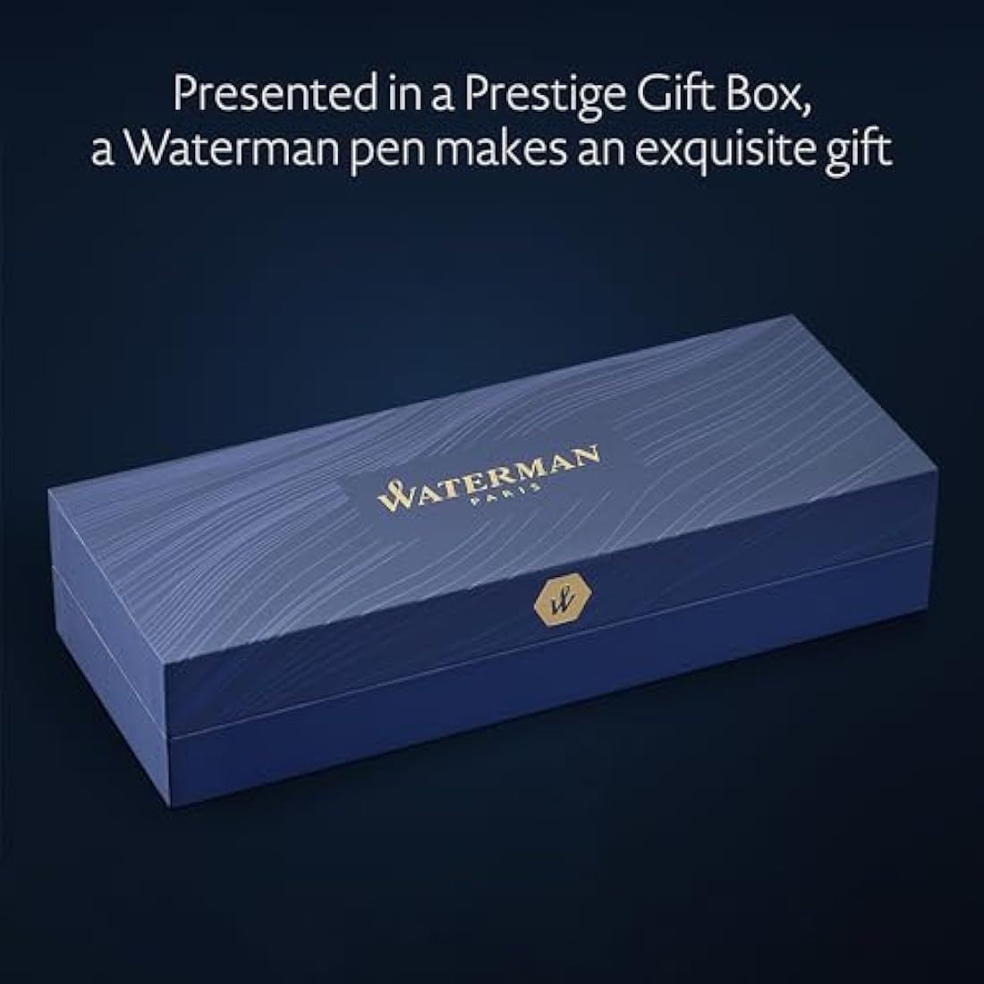 Waterman Expert Fountain Pen | Metal & Black Lacquer with Gold trim & Chiselled cap | Stainless steel Medium Nib | Blue Ink | Gift Box
