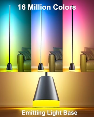 Keepsmile Smart Corner Floor Lamp,16 Million Color Changing RGB LED Light with Remote and APP,Bright Tall Standing Lamp for Living Room with Music Sync,Timing,Modern Moon Lamp for Party,Bedroom