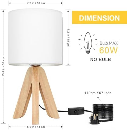 UOMIO Wooden Tripod Lamps Set of 2 Tripod Table Lamps with Wooden Base and Fabric Shade Lights Small Bedside Lamps for Warm Atmosphere Bed Room Living Room Decoration