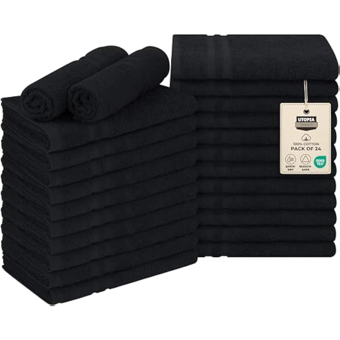 Utopia Towels - Cotton Bleach Proof Salon Towel (16x27 inches) - Bleach Safe Gym 100% Cotton Hand Towel (24 Pack, Black)