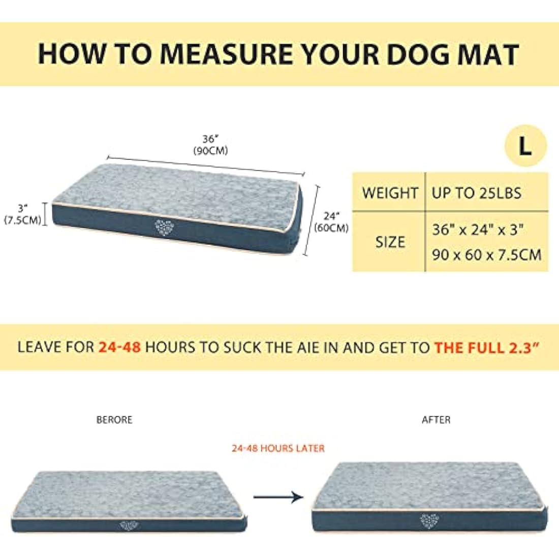 VANKEAN Waterproof Reversible Dog Bed Mat with Removable Machine Washable Cover, Crate Mat for Small to Large Dogs, Navy/Grey