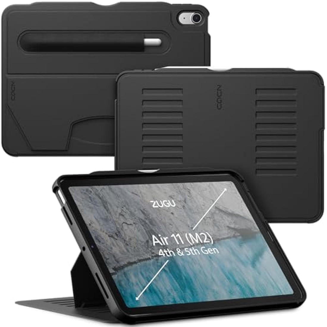 ZUGU CASE for iPad Air 11 (M3 2025 / M2 2024) iPad Air 5 & 4 10.9 inch (2022/2020) Slim Protective Cover, Wireless Apple Pencil Charging, Convenient 8-angle Magnetic Stand & Auto Sleep/Wake [Black]
