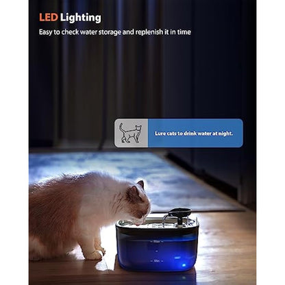 Stouchi Cat Water Fountain, 2.5L Ultra Quiet LED Light BPA Free with 2 Activated Carbon Filters,Dog Water Fountain Transparent Water Tank