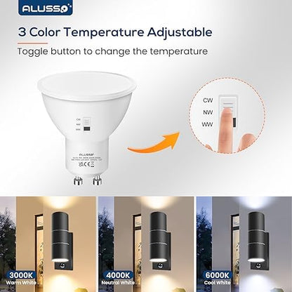 ALUSSO Motion Sensor Outdoor Wall Lights IP65, Stainless Steel Up Down Lights 3000K/4000K/6000K Selectable, 2x 8W GU10 Bulb Included,Outside Security Lights Mains Powered Sconce Wall Mounted for Porch