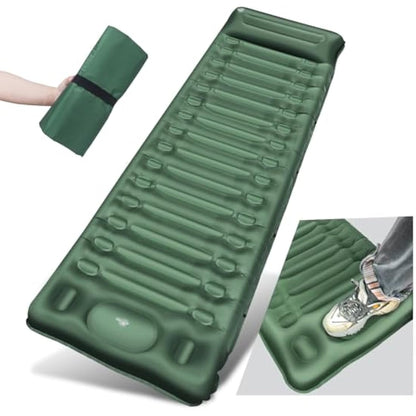 BLUEVER Camping Mattress, 14 cm Thick Self-inflating Outdoor Sleeping Pad with Foot Pump, Waterproof and Durable Air Mattress for Hiking, Backpacking