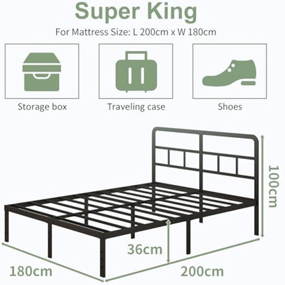 Lutown-Teen Super King Bed Frame 6ft with Curved Headboard, Heavy Duty Metal Bed Frames Super King Size with Steel Slats, 36 cm High, Ample Storage Underneath, Noise Free, Easy Assembly, Black