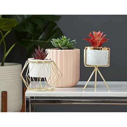 Sleepdown Halo Green Artificial Faux Plant Pink Textured Pot for Home Office Bathroom Decor Indoor Decoration