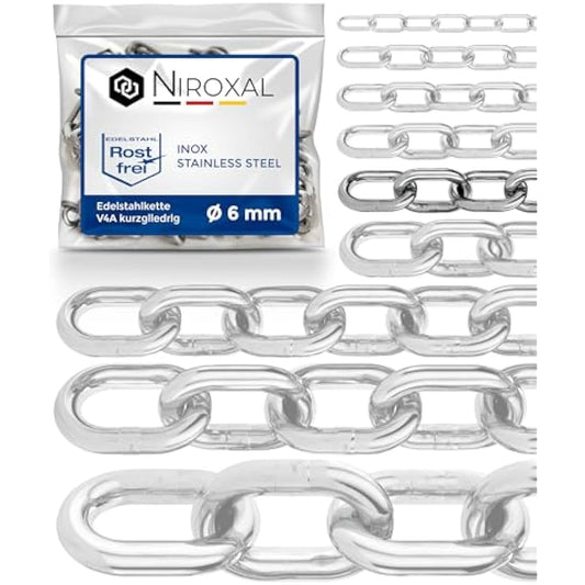 5 Pieces 200-cm = 2-Meter 6-mm Thick Stainless Steel Chain V4A Short-Linked from NietFullThings on Piece Anchor Chain DIN 5685 DIN 766 2-m