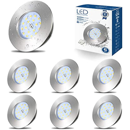 HiBay 6X 5W LED Downlights Ceiling IP44 Bathroom Recessed Spot Lights Brushed Chrome Down Light Ultra Slim Downlight Cool White 6000K 240V