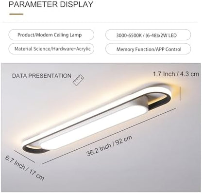 Naroume Dimmable LED Ceiling Light Modern Linear LED Ceiling Lamp 92cm Smart Semi Flush Mount Wraparound Shape Lighting Fixture with Remote Control for Kitchen Dining Room (6-49) X2W