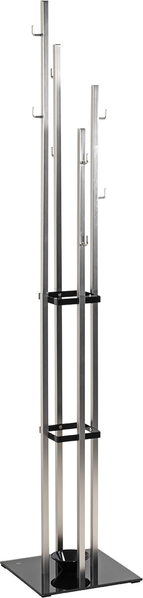 HAKU Coat rack in stainless steel finish, black, metal, 8 mm safety glass coat rack – dimensions: W 35 x H 182 x D 35 cm, style: modern