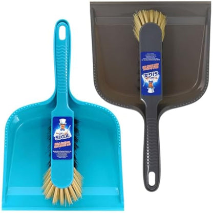 MR.SIGA Dustpan and brush set - Pack of 2, Blue & Grey
