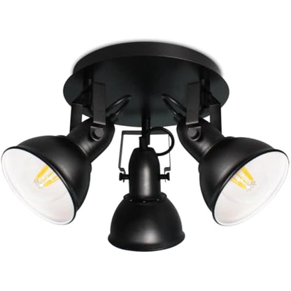 HiBay 3 Way Ceiling Light, Black Spotlight Fittings Ceilings Round Plate, Adjustable E27 Light Fitting, for Living Room Bedroom Hallway, No Bulbs