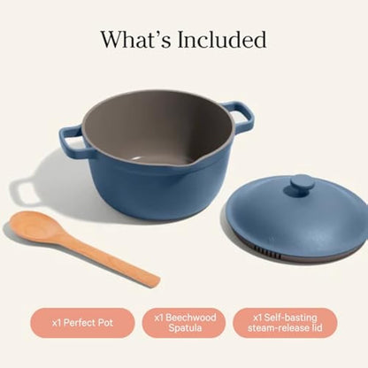 Our Place Perfect Pot - 5.2 L. Nonstick Ceramic Sauce Pan with Lid | Versatile Cookware for Stovetop and Oven | Steam, Bake, Braise, Roast | PTFE and PFOA-Free | Toxin-Free, Easy to Clean | Blue Salt