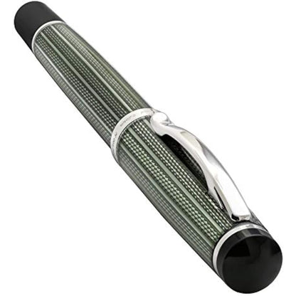 Xezo Incognito Fountain Pen, Medium Nib. Zinc Green Layered Lacquer with Pure Platinum Plating. Handcrafted, Limited Edition, Serialized