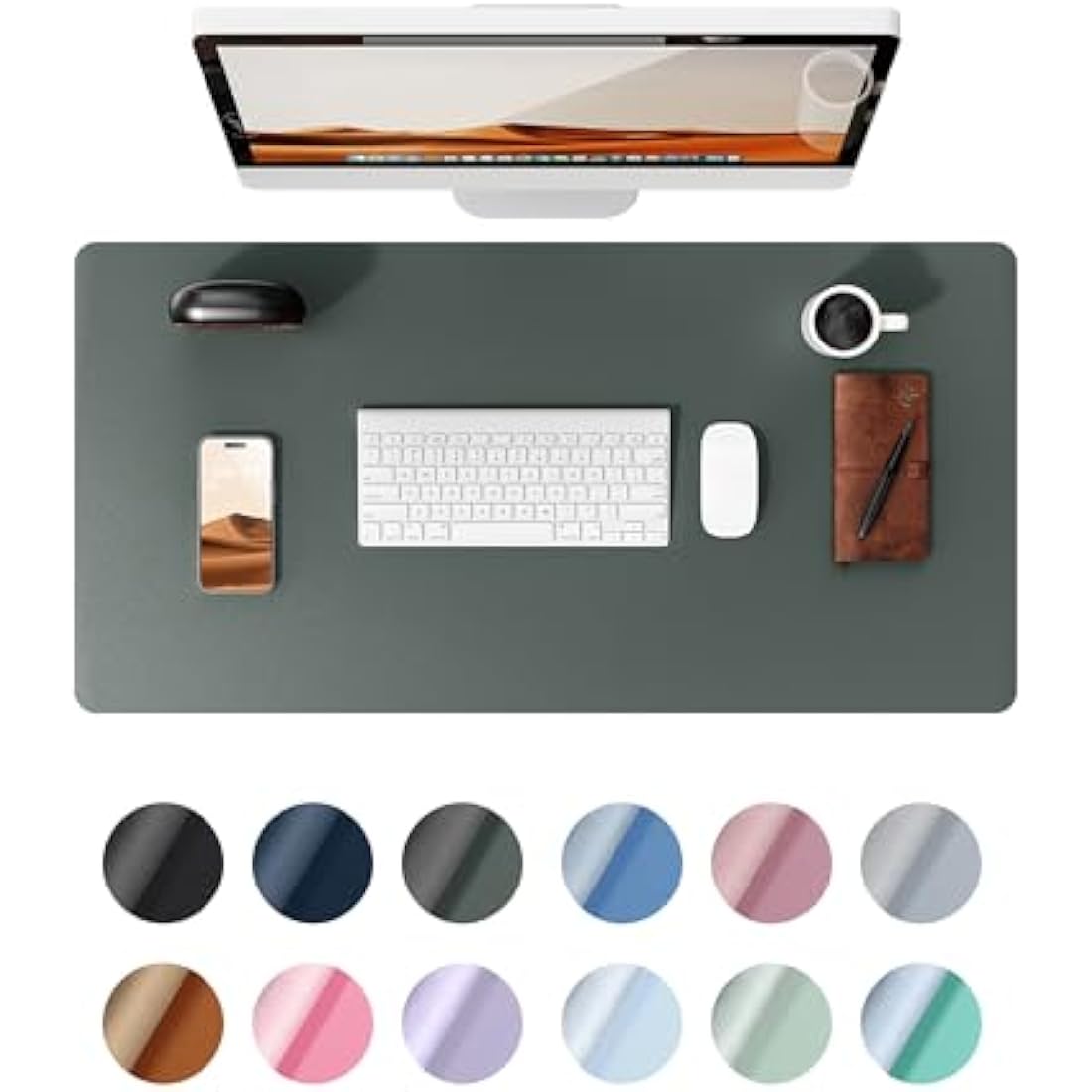 YSAGi Leather Desk Mat, Large Mouse Mat, Non-Slip Desk Pad, Waterproof PU Leather Table Protector Writing Pad for Office and Home (60 x 35 cm, Dark Green)