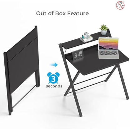 GreenForest Foldable Desk No Assembly Required,Small Desk with Monitor Shelf,Computer Desk for Small Space,Black