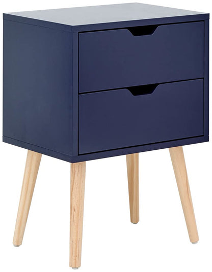 GFW Nyborg Scandinavian Style 2 Drawer Bedside Cabinet with Pine Wooden Legs,30D x 40W x 56H cm, Wood, Nightshadow Blue, 40 x 56 x 30 cm