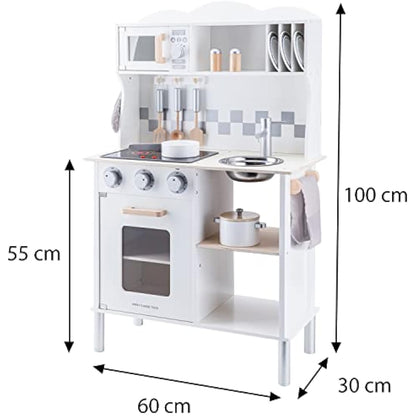 New Classic Toys 11068 Wooden Pretend Toy Kitchen for Kids Included Accessoires-Comes with Electric Cooking Plate-Makes Sound, White