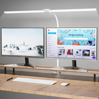 Hensam Desk Lamp, 80CM White Desk Lights Bar for Study, Clip On Desktop Computer Lighting with Gooseneck, Bright Dimmable Task Table Lamp for Work Reading Craft Students