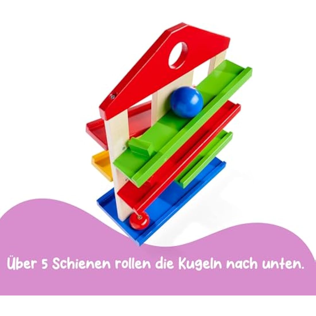 Wooden Marble Run Game for Kids | Fun Coloured Wooden Toys with 3 Marbles & Fun Bell | for Ages 1+