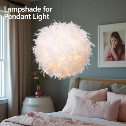 Waneway 50cm White Feather Lamp Shade for Ceiling Pendant Light, Floor Lamp & Table Lamp, Non-Electrical Lightshade with a Reducing Ring for Living Room and Bedroom, ID 40cm, OD 50cm
