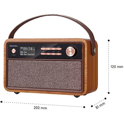 Roxel Retro D1 Vintage DAB+/FM Radio Wireless Speaker | Bedside Alarm Clock with Sleep Function. Rustic Exterior, Mains and USB Rechargeable, TF card, AUX and USB Compatible (Walnut)