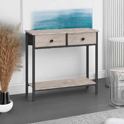 HOOBRO Slim Console Table, Narrow Console Table with 2 Drawers, Hallway Table with Storage, Sofe Table, Small Side Table for Small Spaces