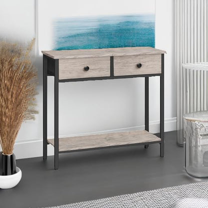 HOOBRO Slim Console Table, Narrow Console Table with 2 Drawers, Hallway Table with Storage, Sofe Table, Small Side Table for Small Spaces
