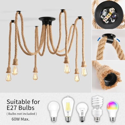 ANWIO 6 Heads Spider Light Chandelier,Pendant Lighting Ceiling,DIY Spider Rope Ceiling Lights,Bedroom Light Shades,Industrial Hanging Ceiling Lights,Hanging Light Fitting,Loft Lighting（1PCS）