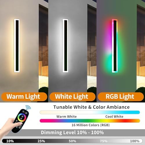 Mikeru RGB Outdoor Wall Lights Mains Powered, 80CM Modern Long RGB Wall Light 2Pack Dimmable 10% to 100% Contemporary Remote Control Xmas Lights 7 Colors Change for Garden, Patio