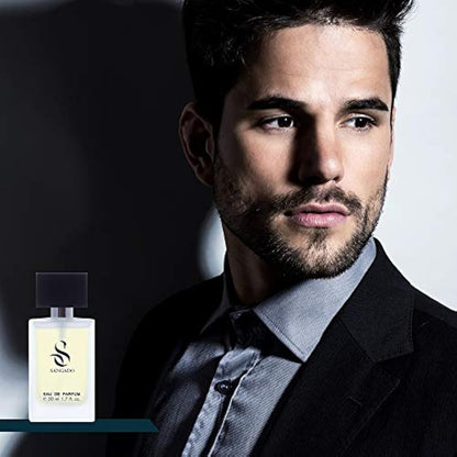 SANGADO The Man in Black Perfume for Men, 8-10 hours long-Lasting, Luxury smelling, Oriental Spicy, Fine French Essences, Extra-Concentrated (Eau de Parfum), Seductive for Men, 50 ml Spray