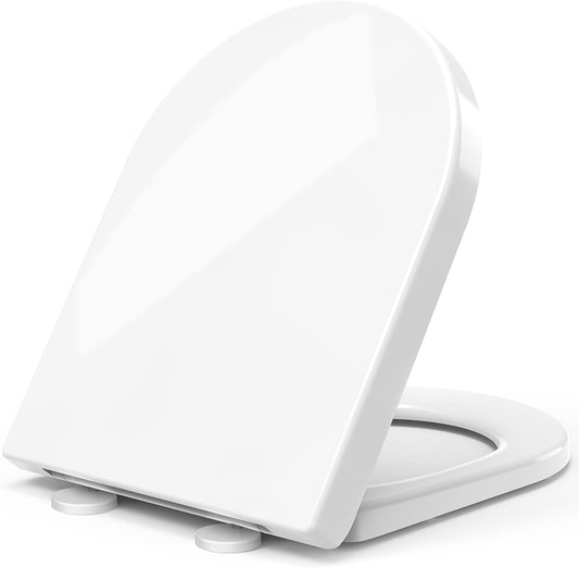 STOREMIC Toilet Seat Soft Close White D Shape, Soft Close Toilet Seat - Bottom Fixing/Top Fixing, Quick Release for Easy Cleaning, Sturdy