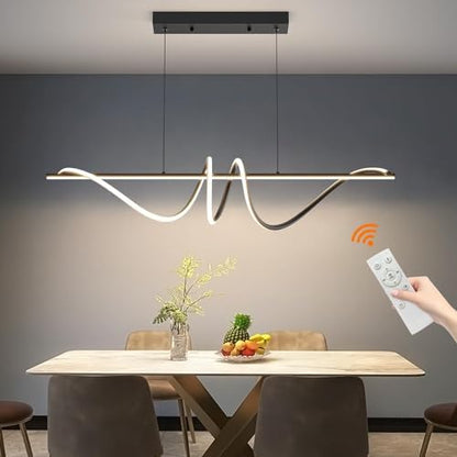 Mikeru 120CM Black Modern Pendant Light, Simple Spiral Dining Light Fixture with Remote Control, Hanging Lights with 1.5m Adjustable Cords for Dining Room Kitchen Island Living Room Restaurant Office