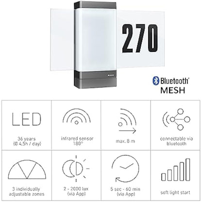 STEINEL Smart LED House Number Light L 270 SC, Light up House Number Plaque, Motion Sensor Light, Soft Light Start, Outdoor Wall Light, Remote Control via App