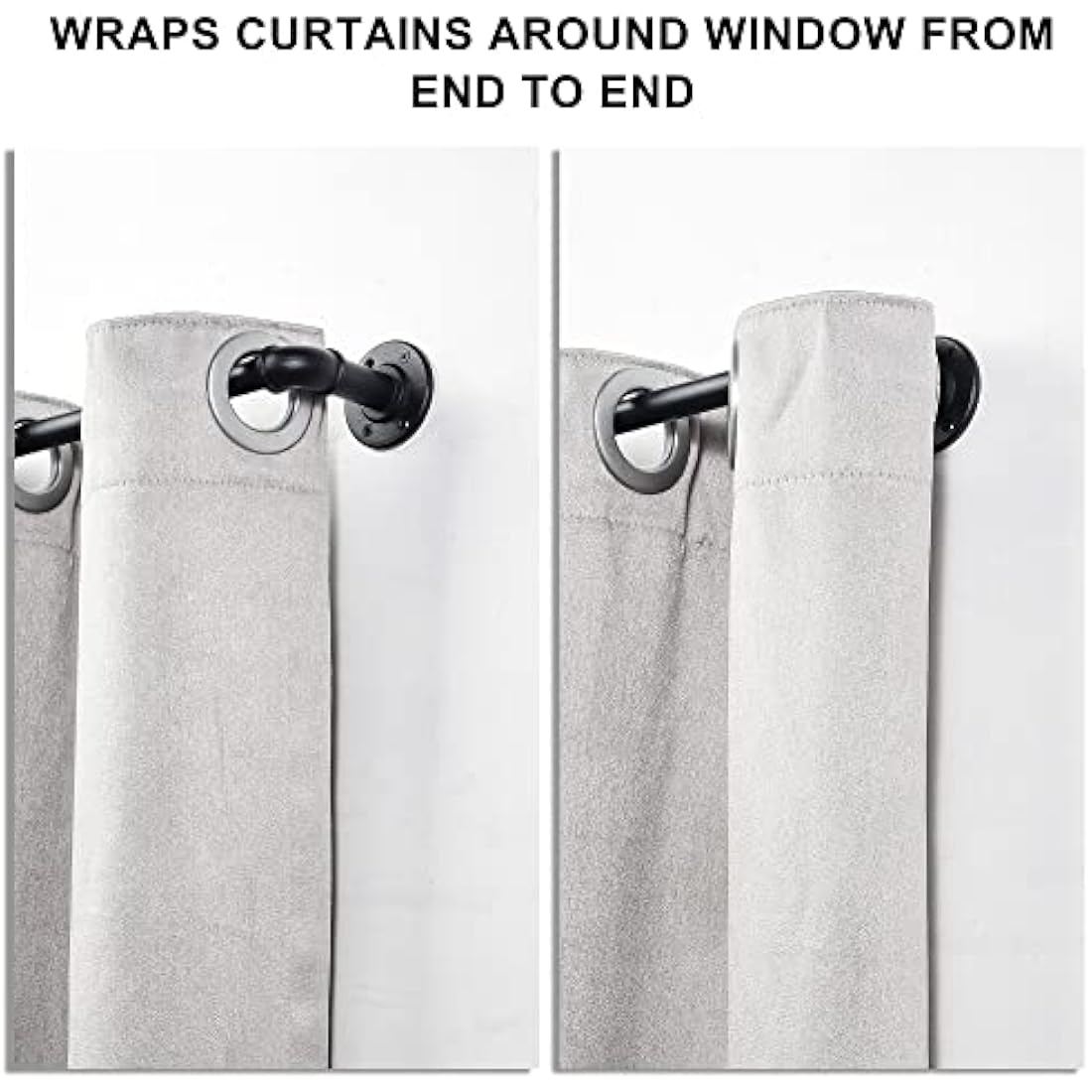 Black Curtain Poles for Eyelet Curtains, Industrial Curtain Pole Metal Extendable, Industrial Curtain Rod for Windows 67cm-122cm, Room Dividers Curtain Rail.