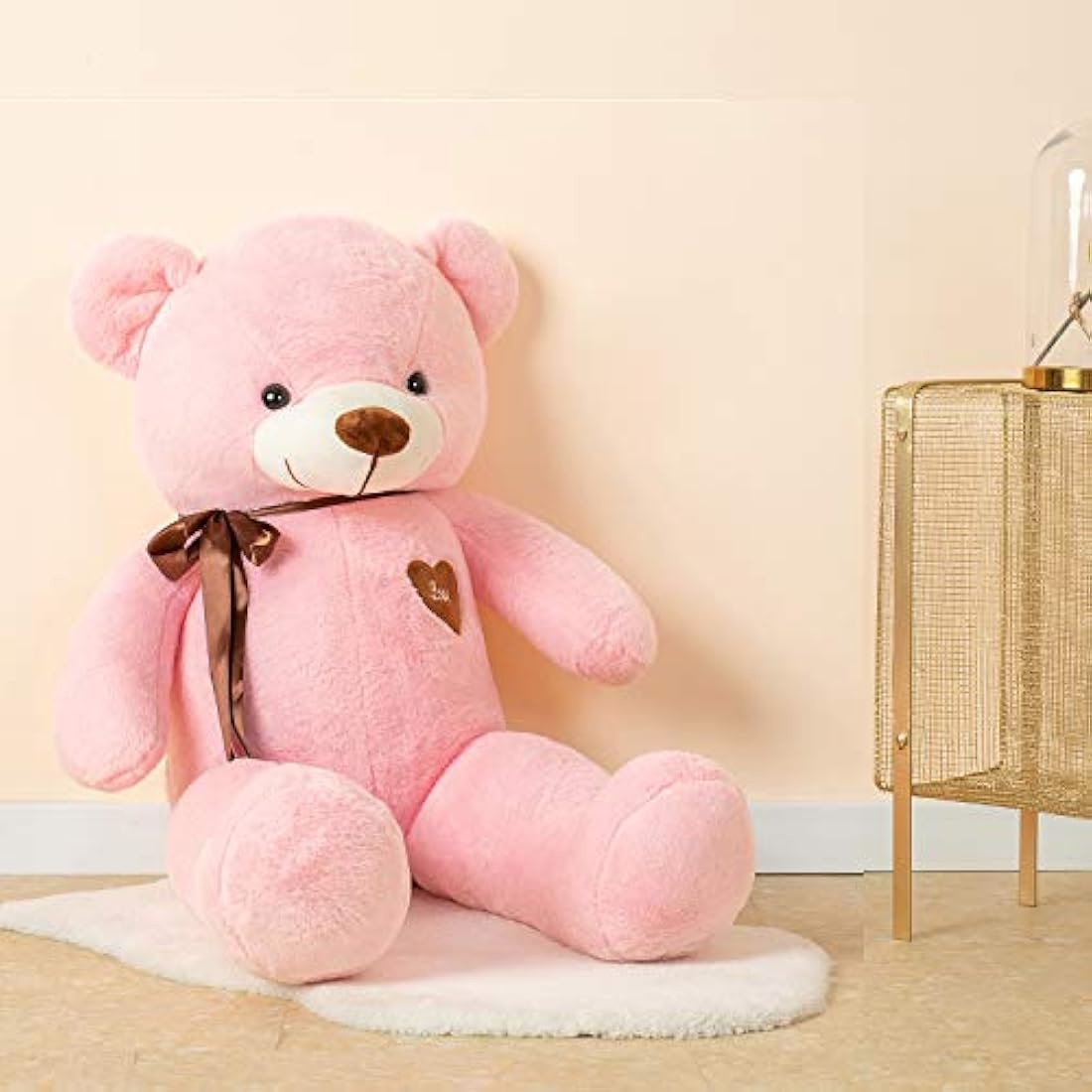 YunNasi Giant Teddy Bear Big Teddy Bear Large Stuffed Animal Toy Plush Teddy Doll With Love Heart and Ribbon (39 Inches/100cm, Pink)