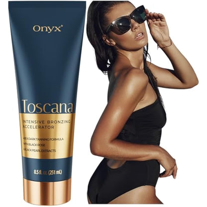 Onyx Toscana Sunbed Cream | Double Bronzer & Tanning Accelerator for Deep Dark Tan | Indoor & Outdoor Use | Hydrating Lotion for Smooth Skin & Long-Lasting Results | Streak-Free & Fast-Absorbing