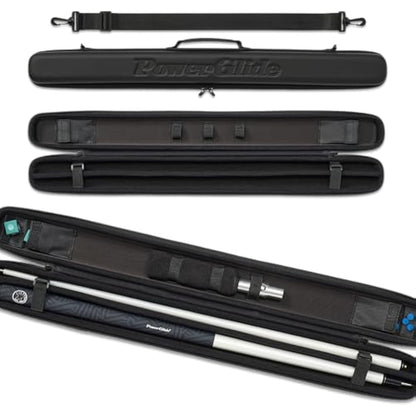 POWERGLIDE Snooker Pool or Billiard Cue Case | Svartur | Modern Design Soft Touch EVA | Handle & Shoulder Strap | Protective Foam Interior | Accessory Pockets | to Fit 2-Piece