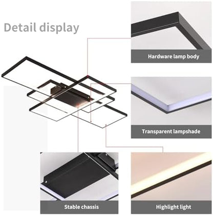 JIINOO Dimmable LED Ceiling Light, 110cm Flush Mounted Ceiling Light with Remote Control, 70W Square Acrylic Modern Simple Design Fixture for Bedroom Living Room, Black