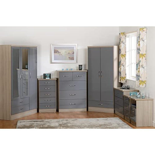 Seconique Nevada 3 Drawer Bedside in Grey Gloss/Light Oak Effect Veneer