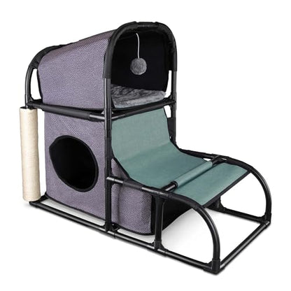 Goetland Modern Cat Tree House Condo Pet Furniture Large Cat Tower Bed Scratching Post Climber Peek Holes Dangling Toy