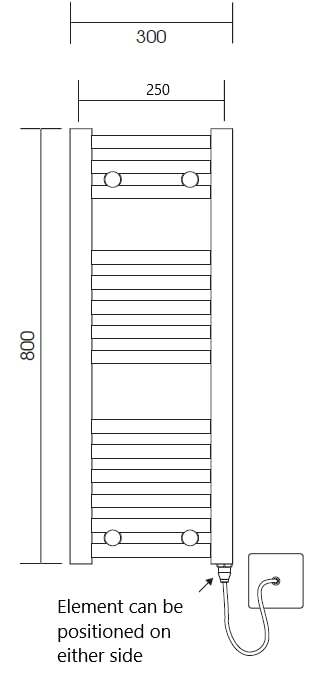 Greened House White Electric Heated Towel Rail Straight 300mm W x 800mm H