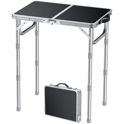FUNYKICH 2ft Small Folding Camping Table, 3 Height Adjustable Portable Picnic Table, Lightweight Aluminum Outdoor Tables with Carry Handle for Camping, Picnic, BBQ, 58x40cm(L22.8 xW15.7), Silver